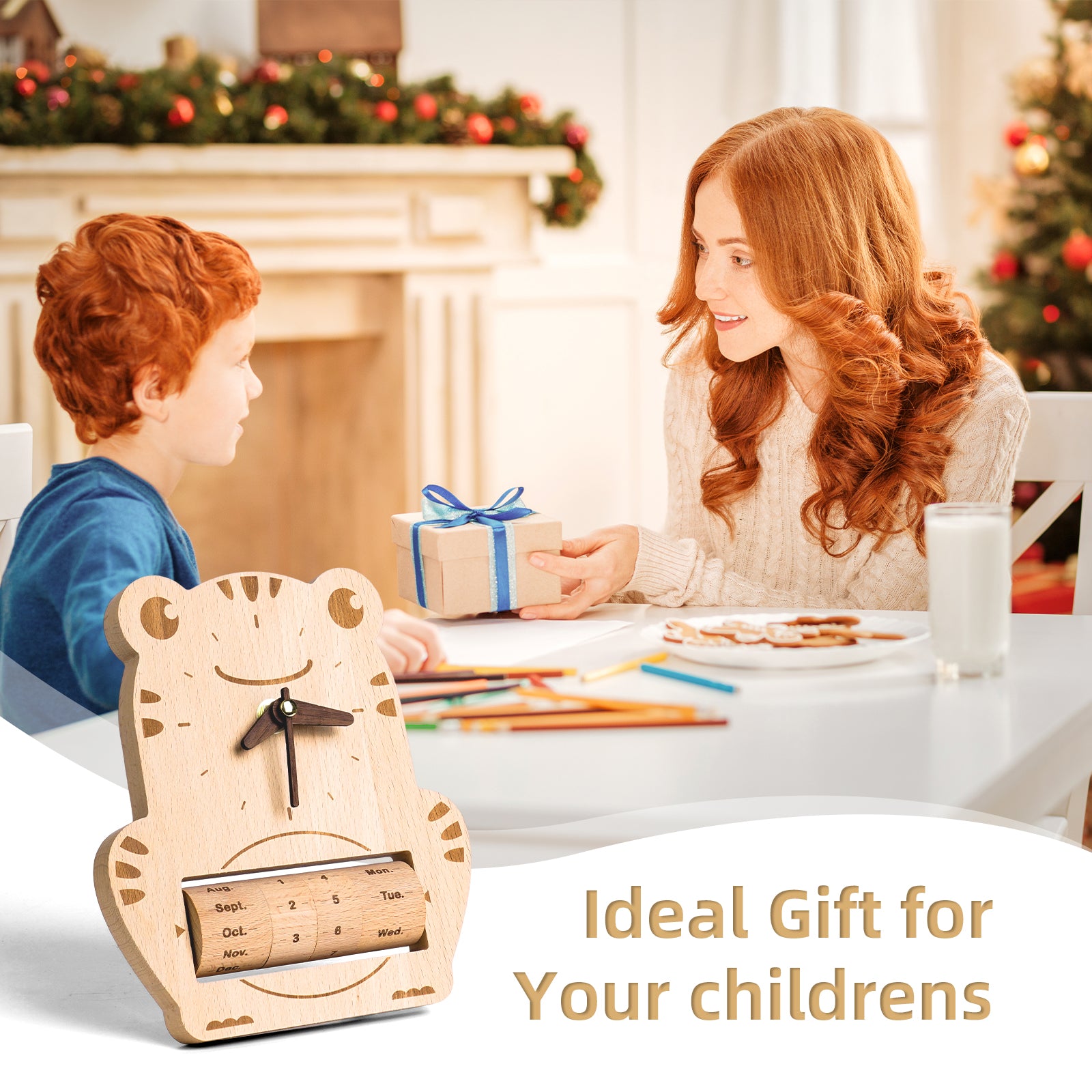 Wooden Frog Calendar Clock - Whimsical Timekeeper & Desk Decor