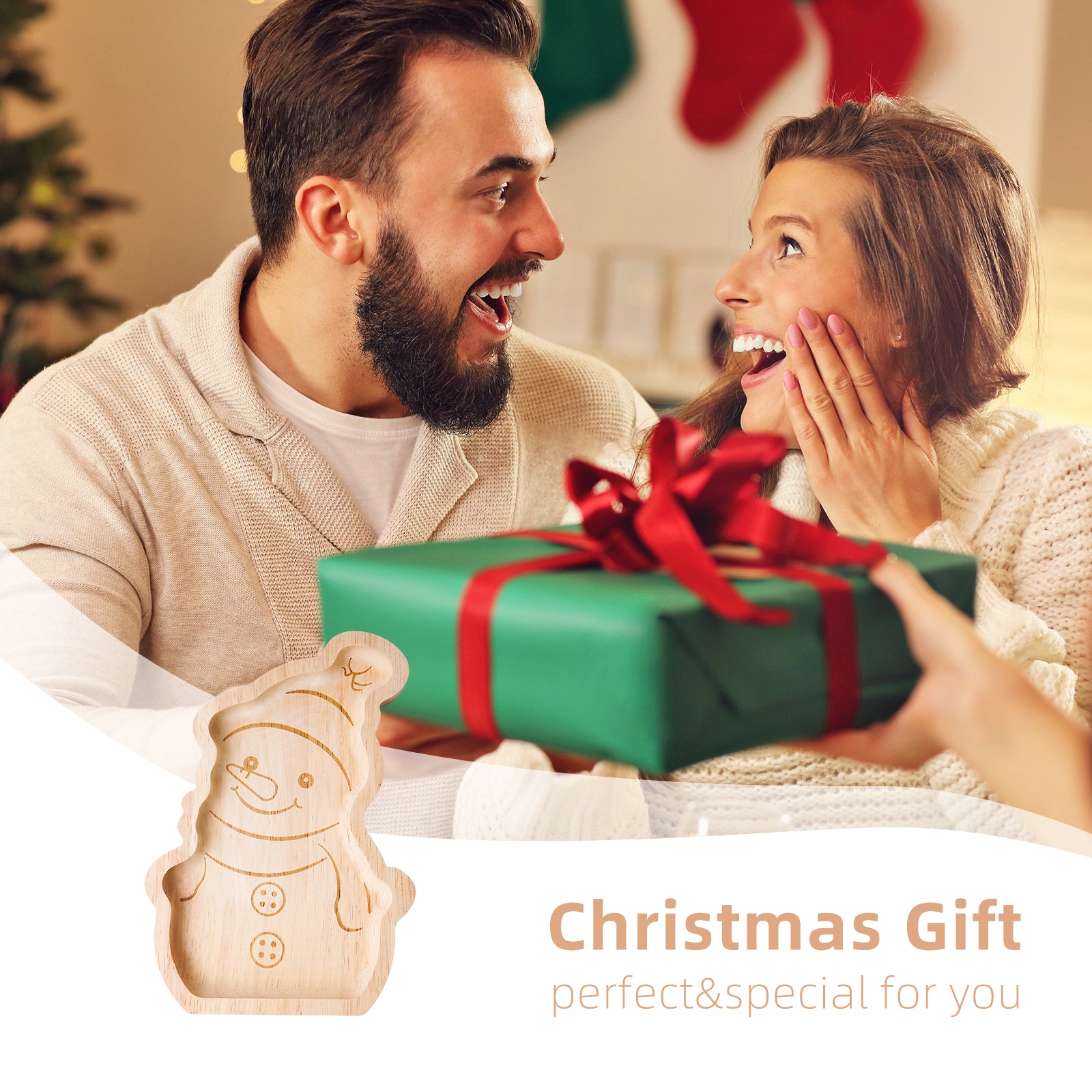 Snowman Wooden Tray - Festive Holiday Serving Platter & Decorative Gift