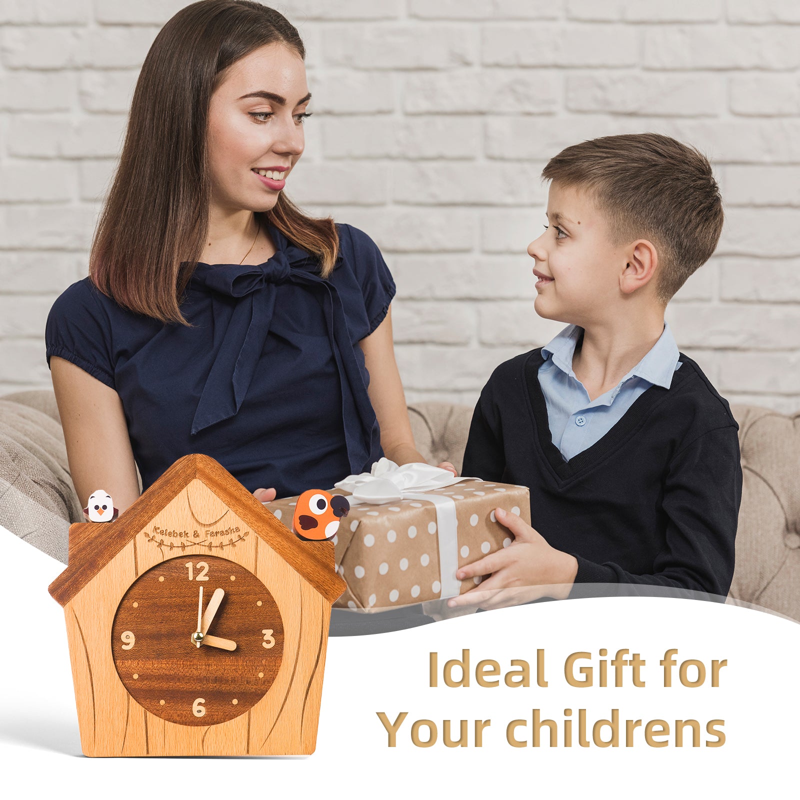 Wooden House Clock with Cute Bird Accents – Charming Kids Room Decor