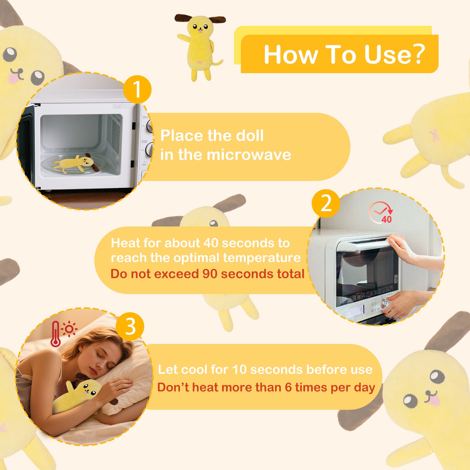 Warm baby dolls, in the shape of yellow dogs, a warm gift for family, friends or yourself