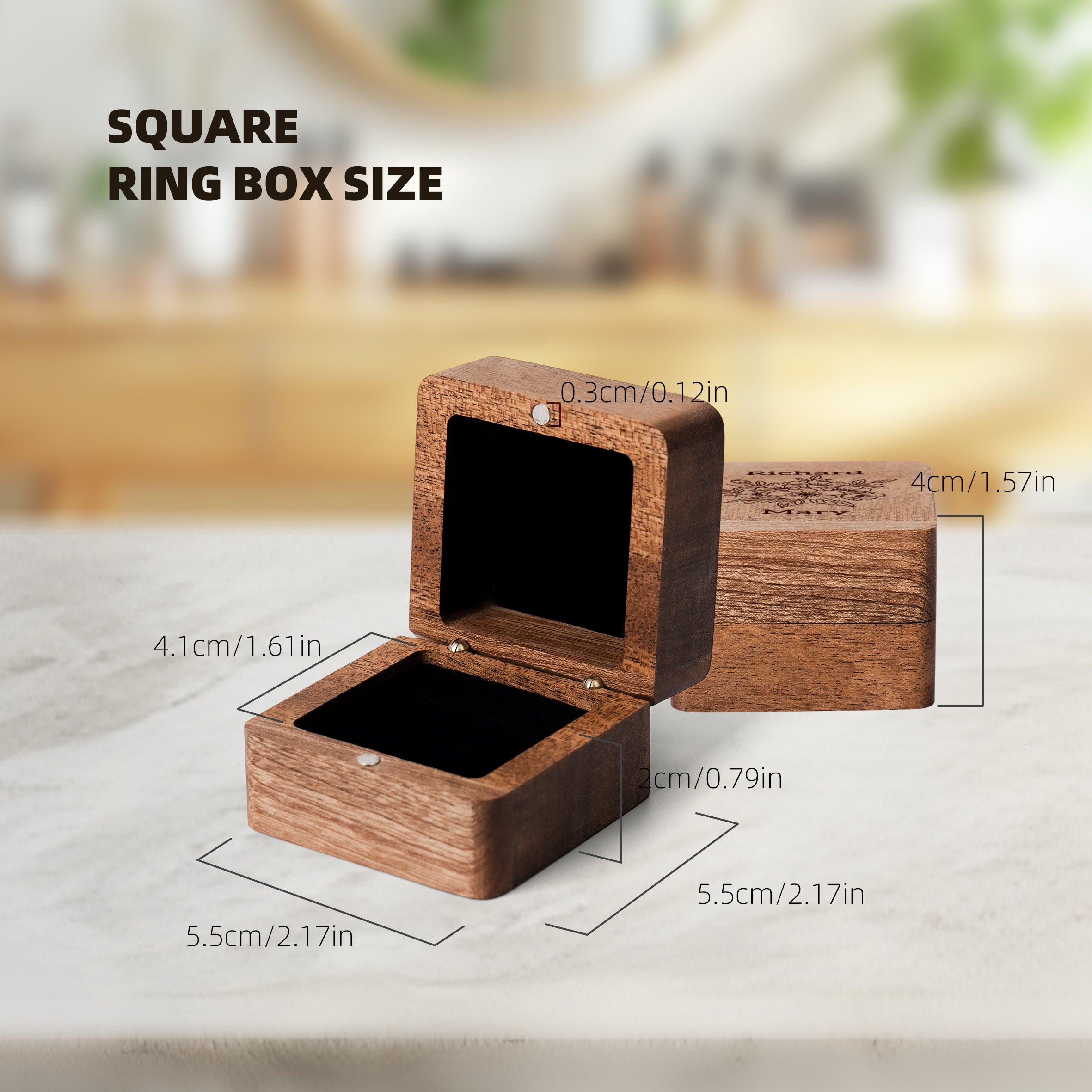 Classic Square Wooden Ring Box – Elegant Jewelry Gift Box for Engagement, Wedding & Proposal Storage