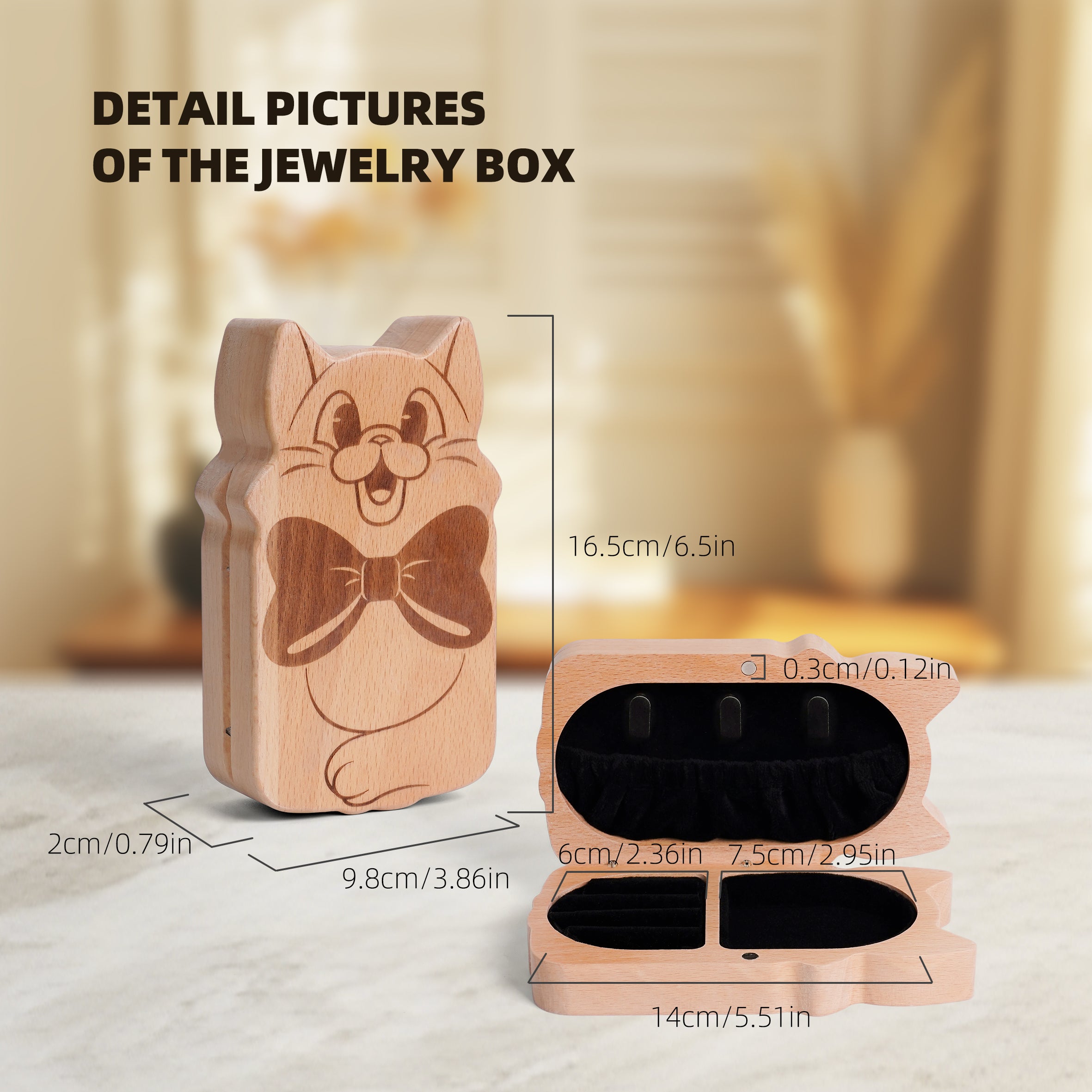 Whimsical Cat-Shaped Jewelry Box - Handcrafted Wooden Keepsake with Magnetic Closure
