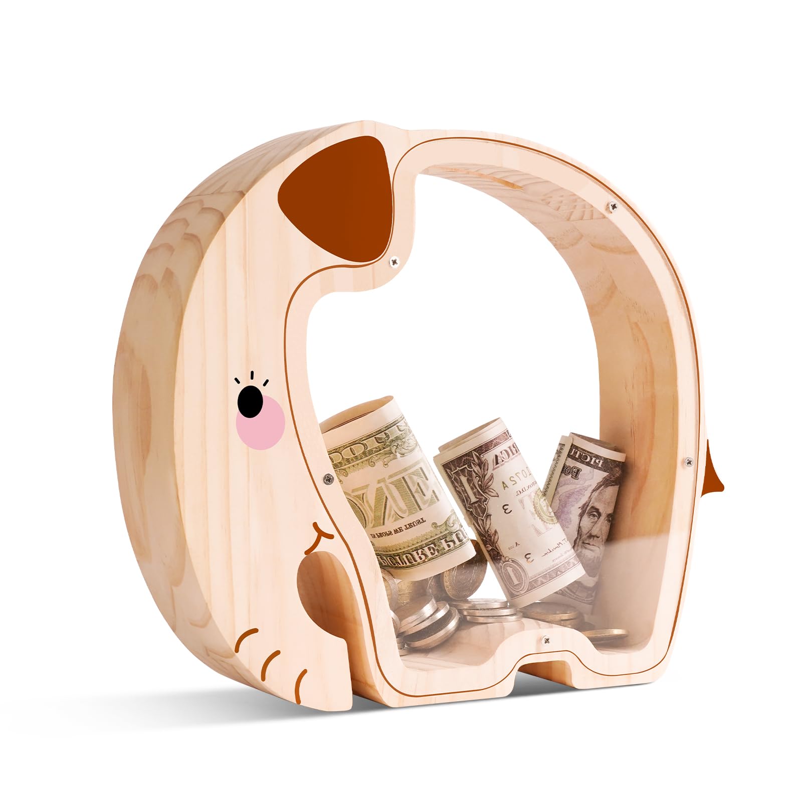 Wooden Elephant Piggy Bank - Adorable Dual-View Coin Keeper with Personalization Stickers