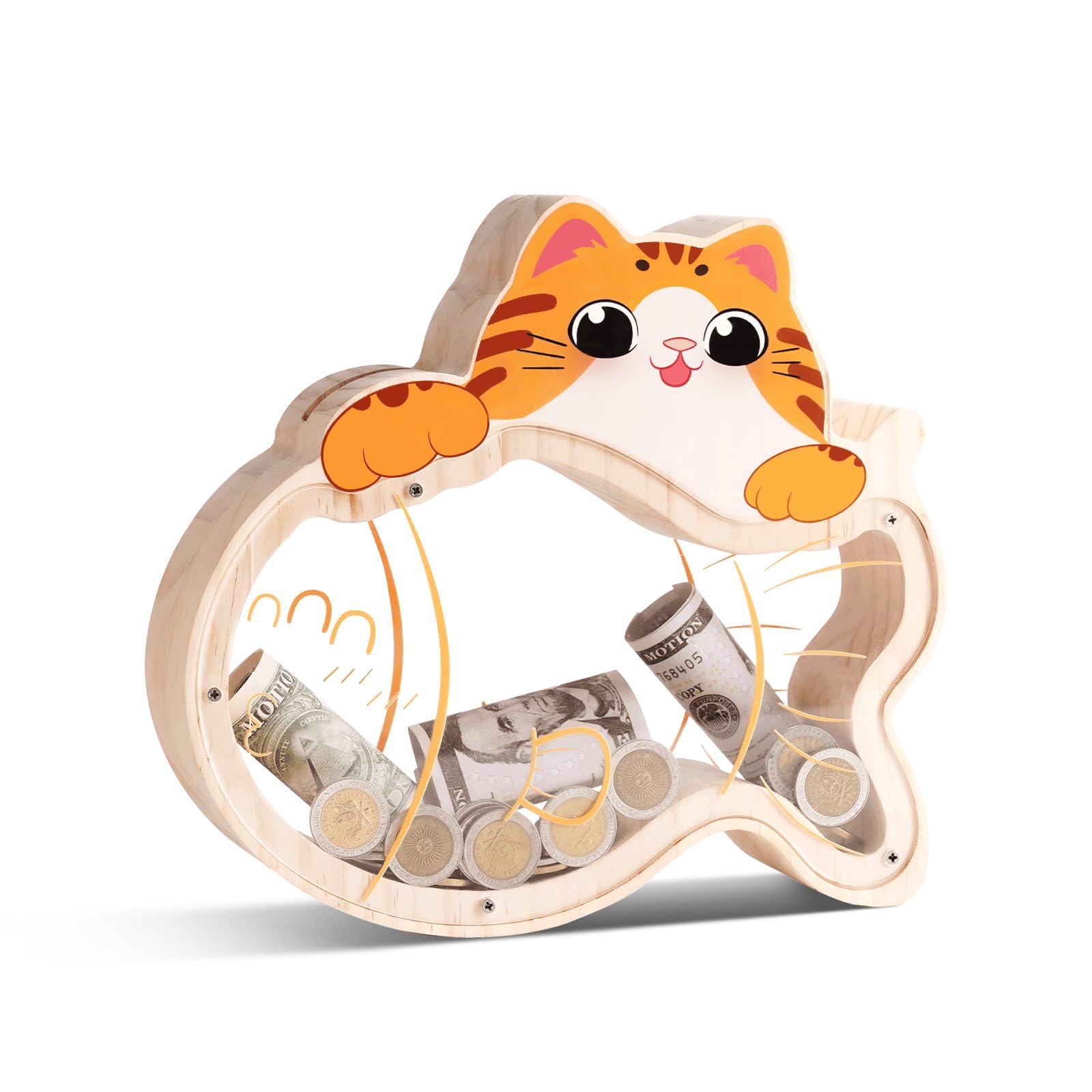 Cat Piggy Bank - Adorable Dual-View Money Box with Personalization Stickers