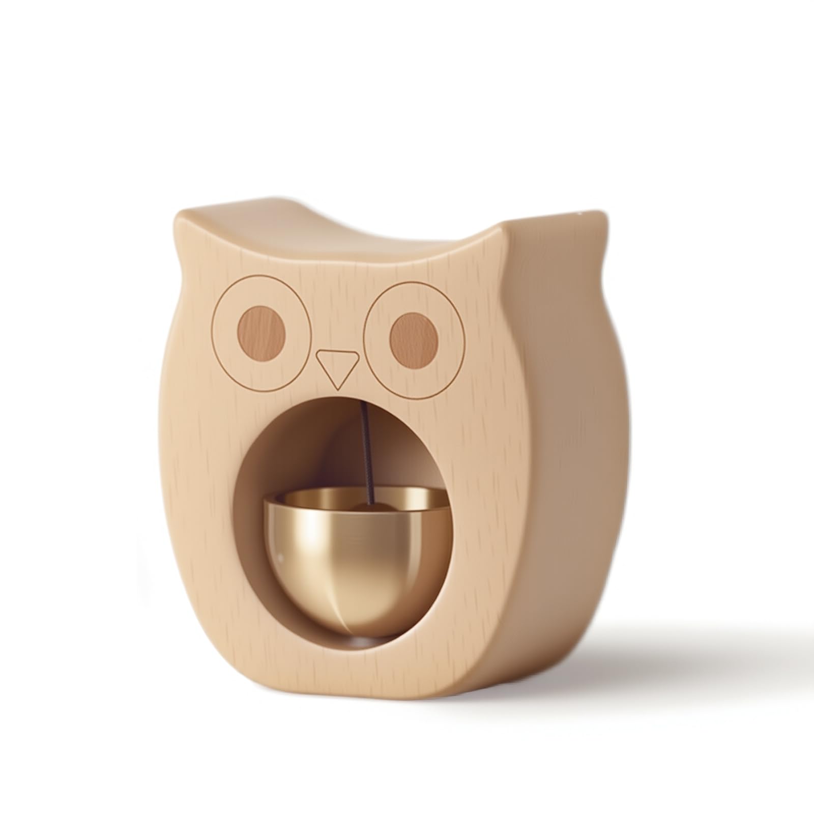 Owl-Shaped Wooden Chime Doorbell with Brass Bell