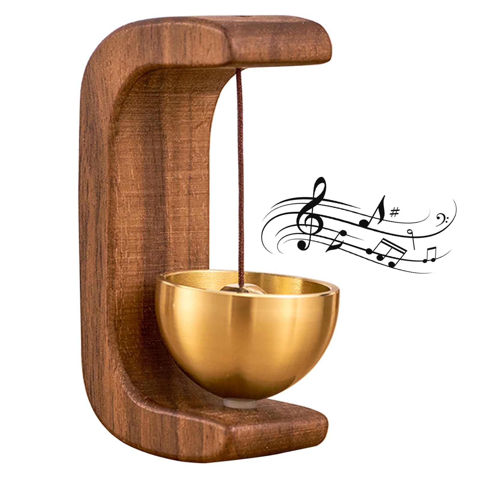 C-Shaped Wooden Chime Doorbell with Brass Bell