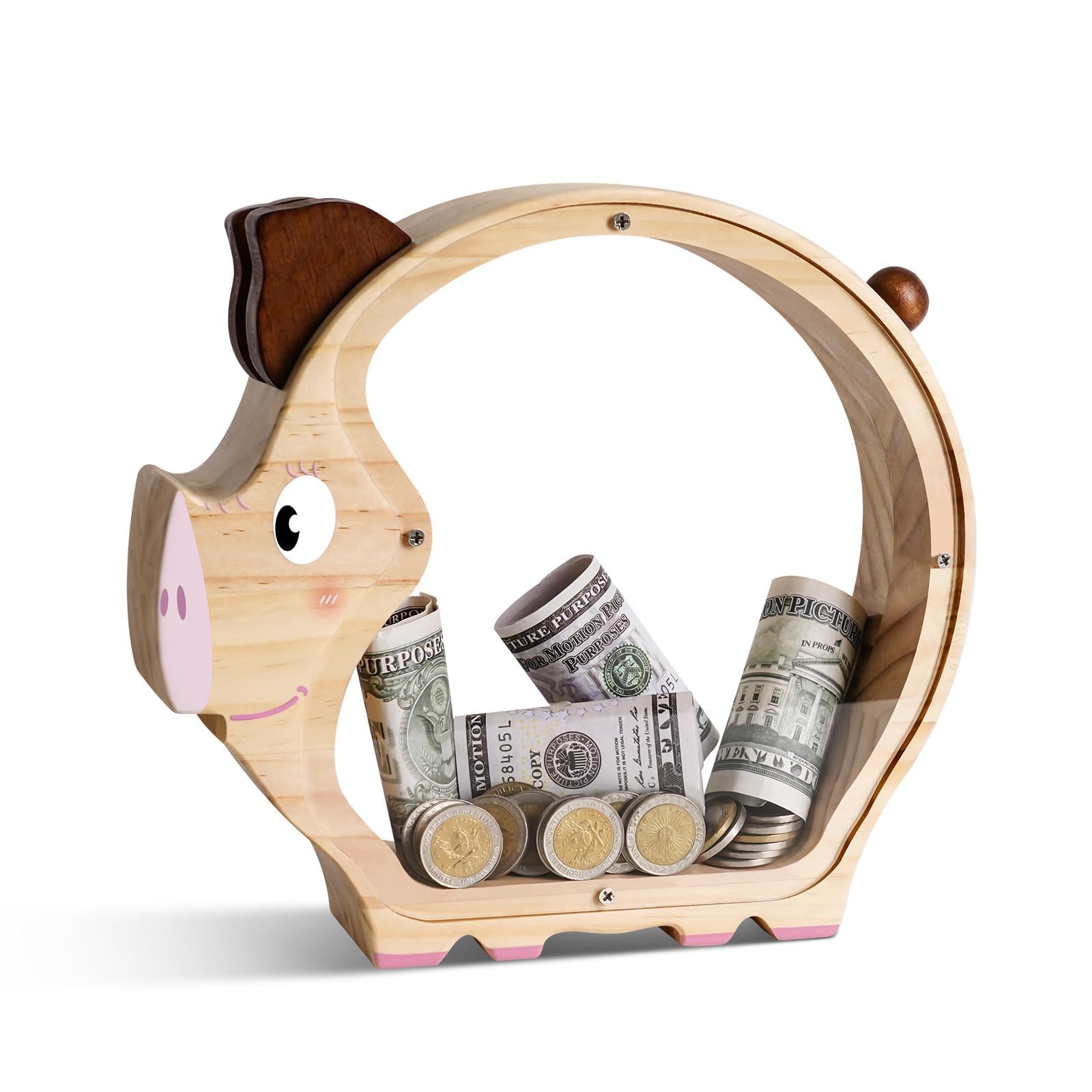 Wooden Piggy Bank - Adorable & Durable Money Box for Kids
