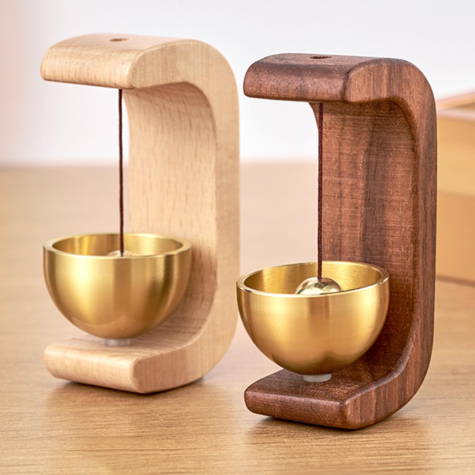C-Shaped Wooden Chime Doorbell with Brass Bell
