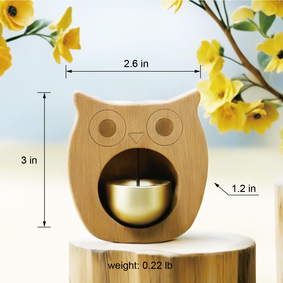Owl-Shaped Wooden Chime Doorbell with Brass Bell