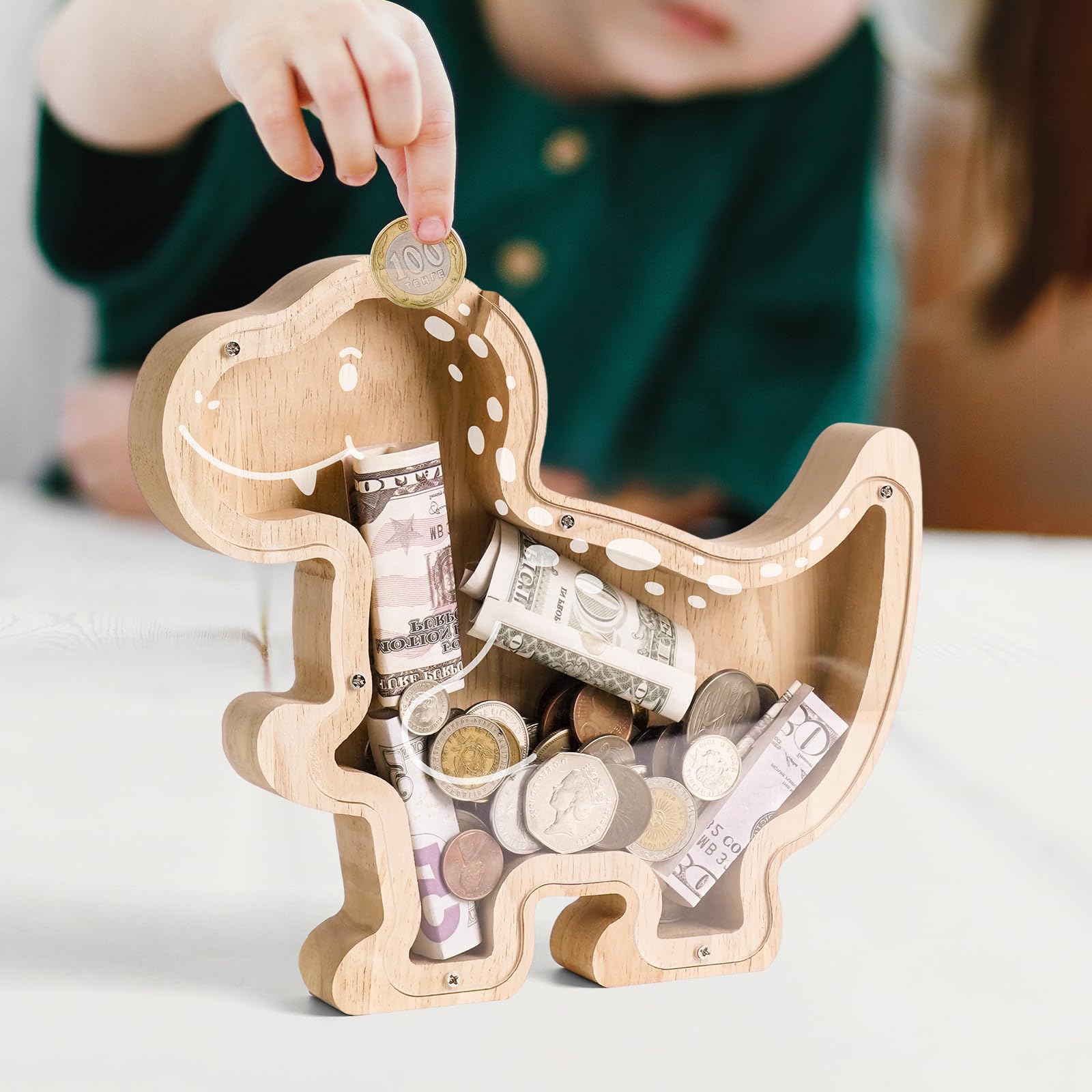 Wooden T-Rex Piggy Bank - Prehistoric Savings Fun for Dino Lovers