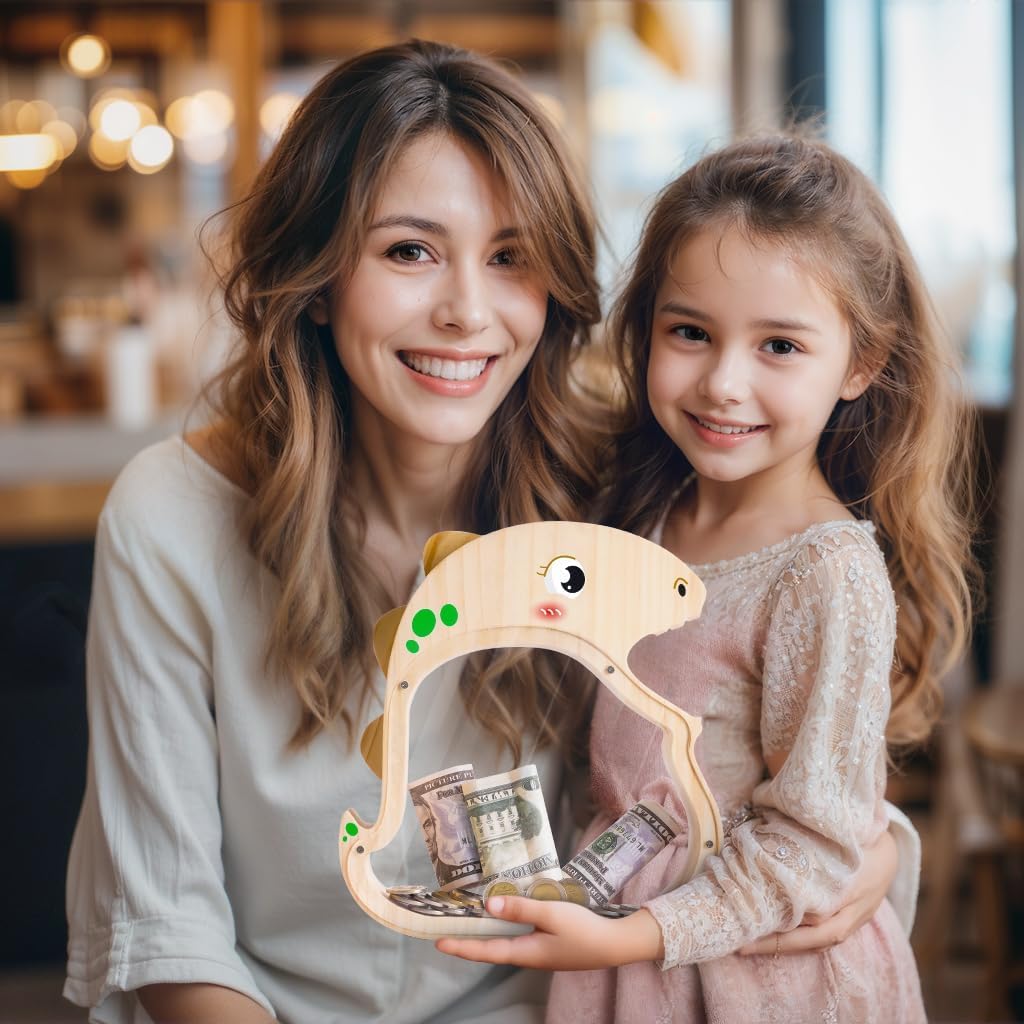 Wooden Dinosaur Piggy Bank - Prehistoric Savings Fun for Kids