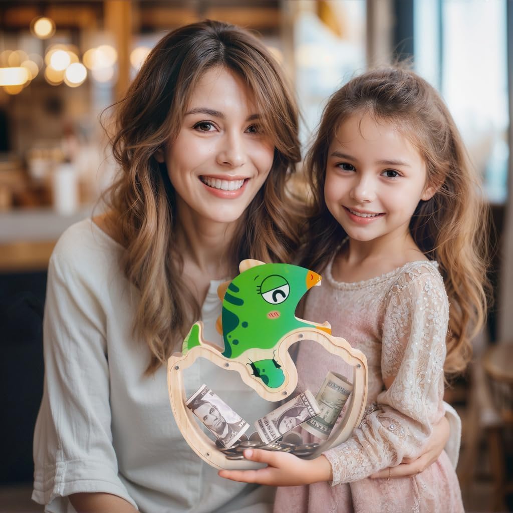 Baby Dinosaur Wooden Piggy Bank - Prehistoric Savings Fun for Kids
