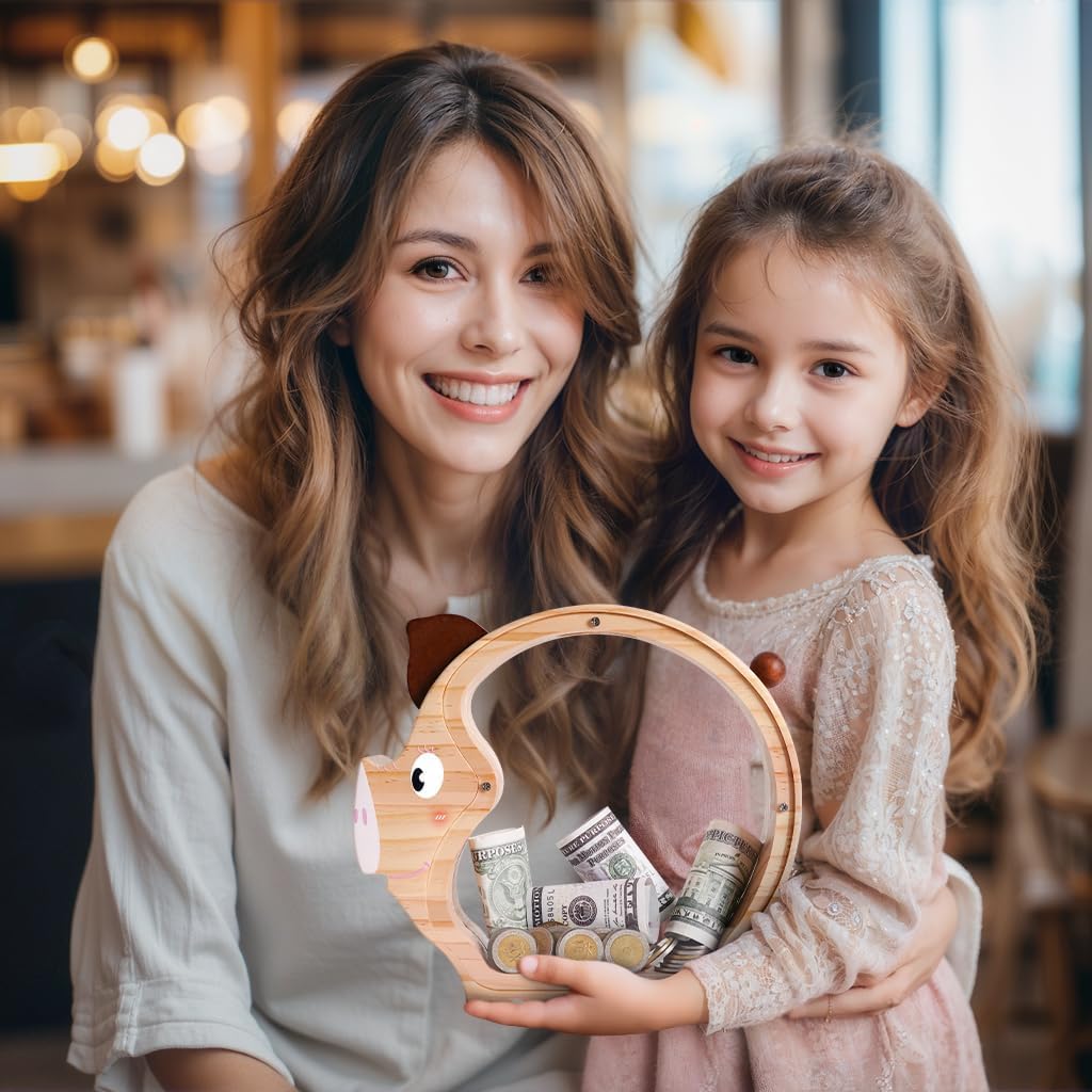 Wooden Piggy Bank - Adorable & Durable Money Box for Kids