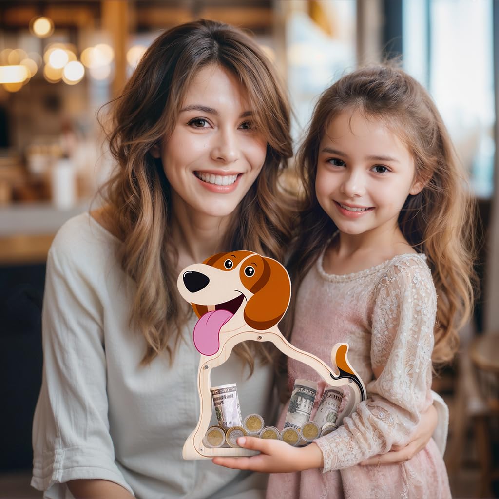 Wooden Beagle Piggy Bank - Adorable & Durable Money Box for Kids