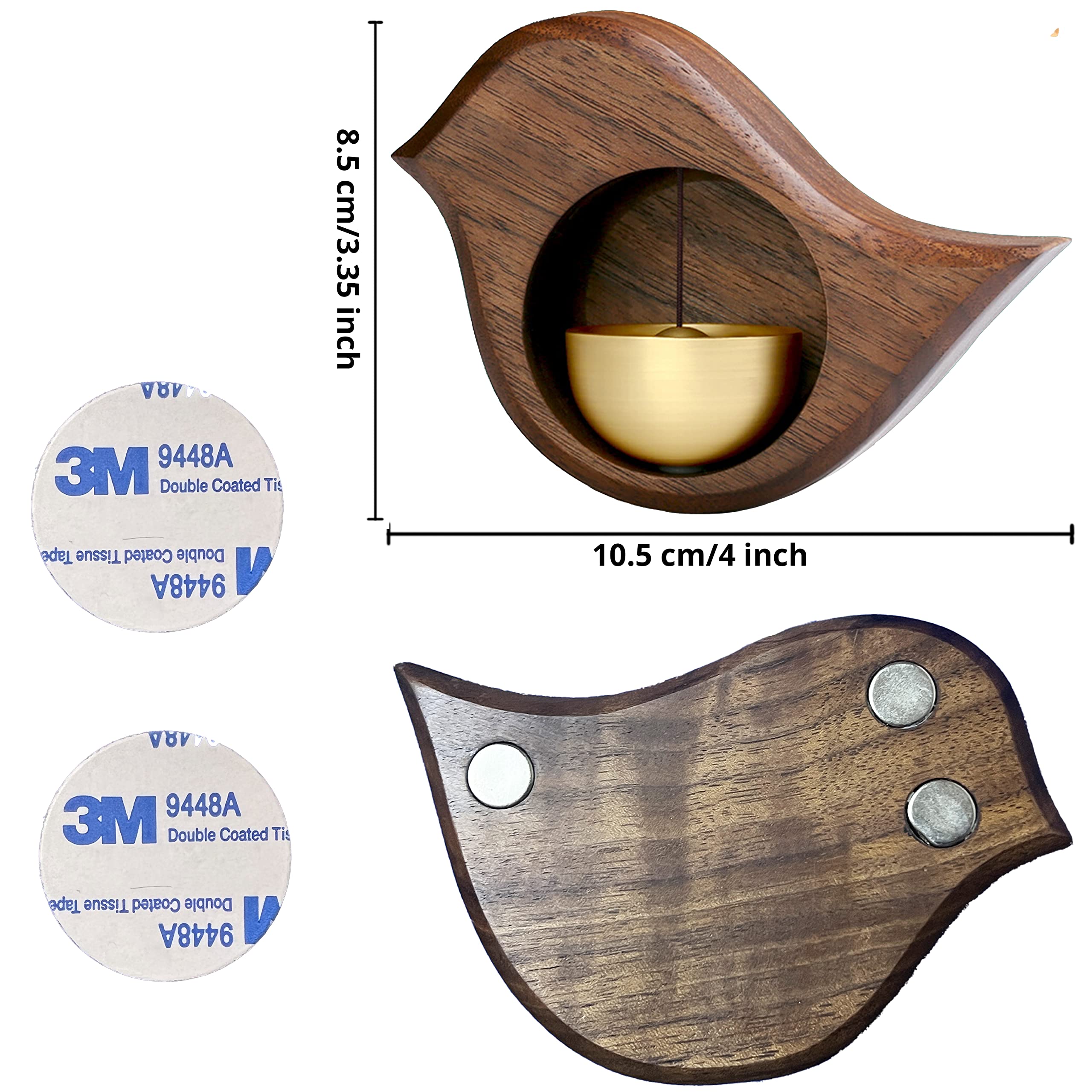 Bird-Shaped Wooden Chime Doorbell with Brass Bell