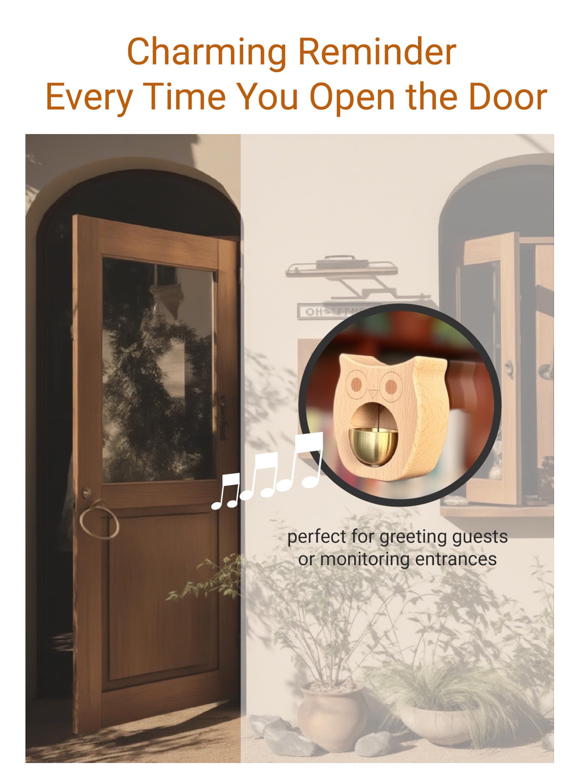 Owl-Shaped Wooden Chime Doorbell with Brass Bell