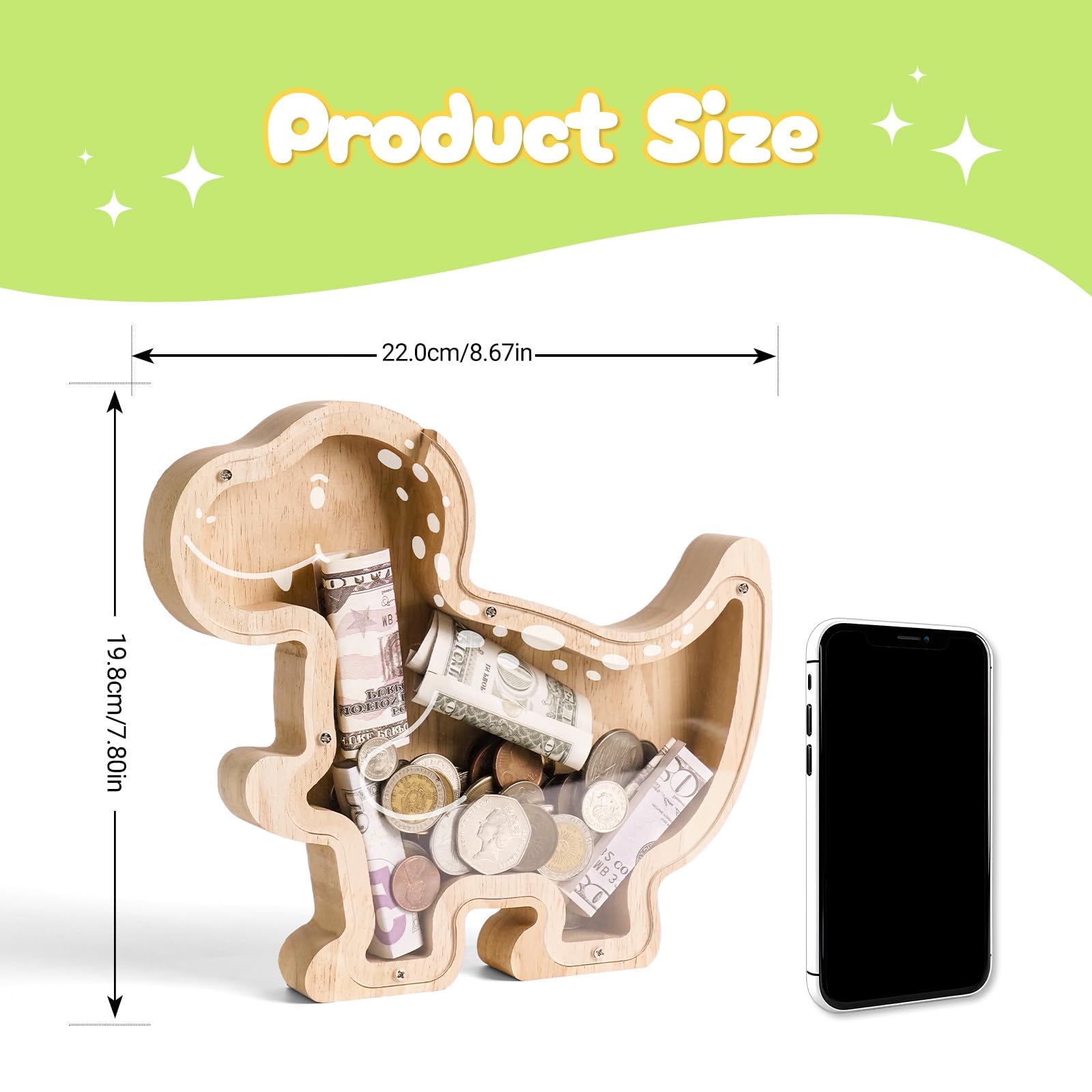 Wooden T-Rex Piggy Bank - Prehistoric Savings Fun for Dino Lovers