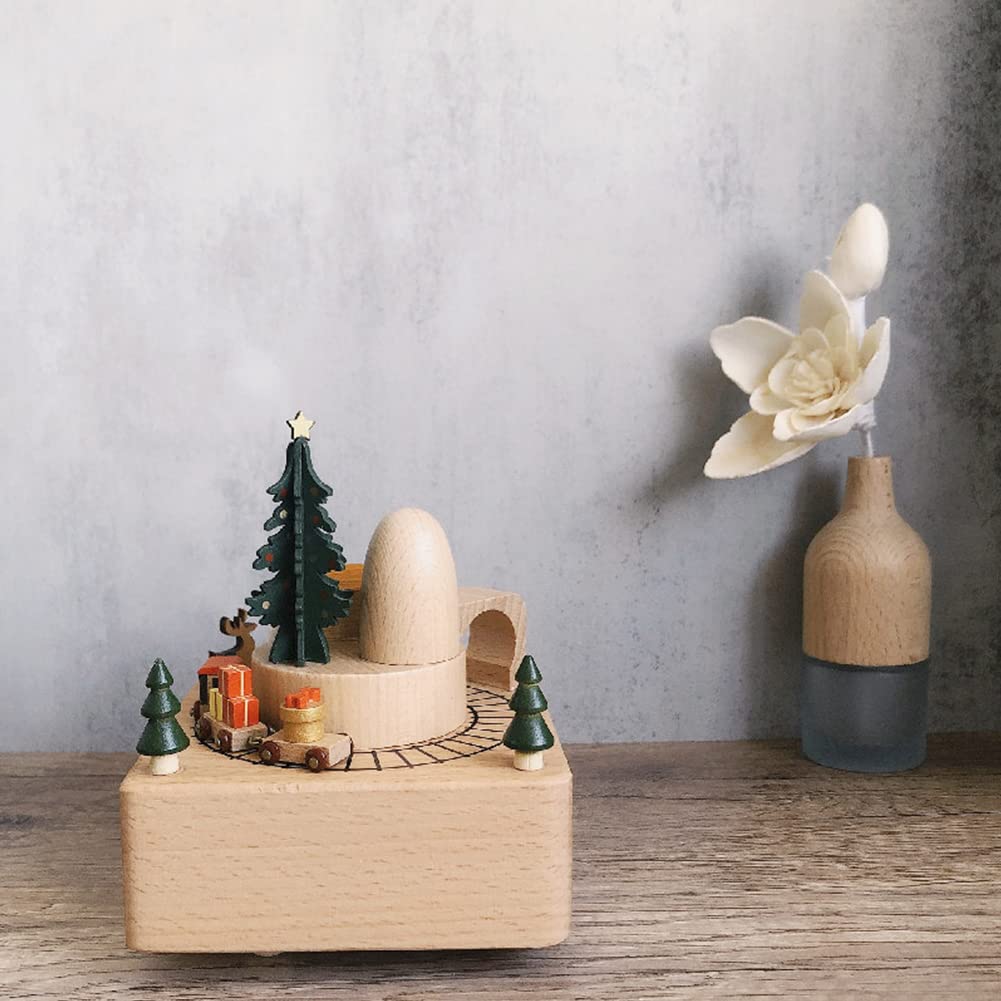Wooden Christmas Music Box - Enchanting Rotating Train & Holiday Decor