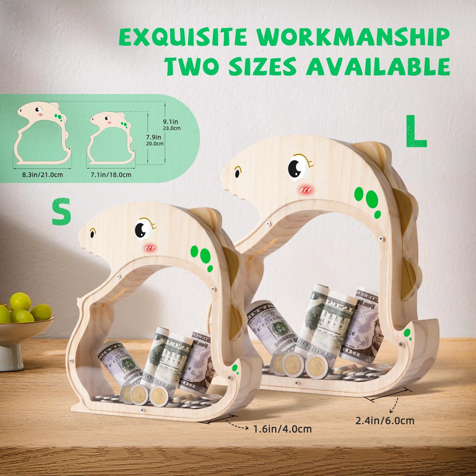 Wooden Dinosaur Piggy Bank - Prehistoric Savings Fun for Kids