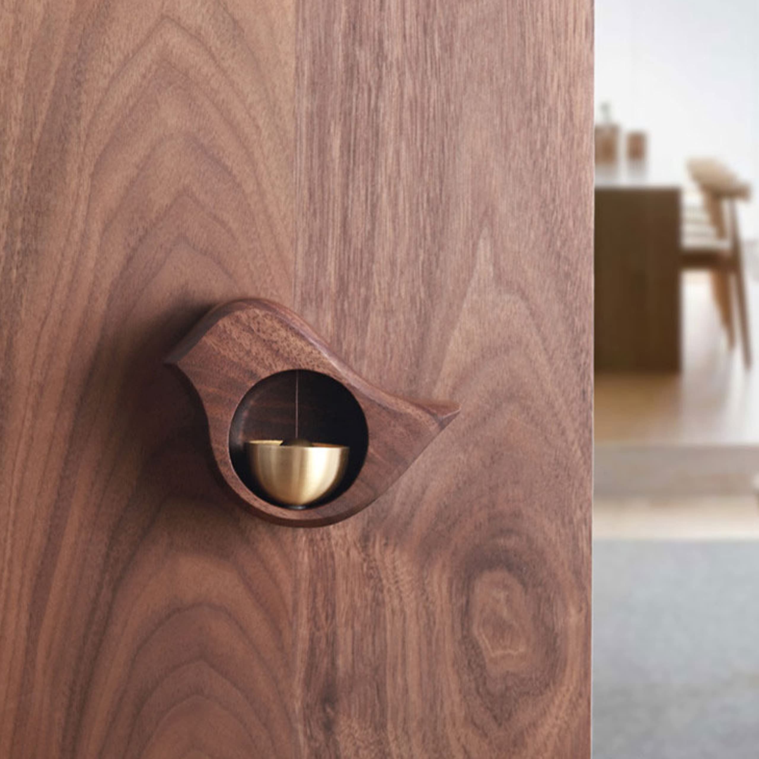 Bird-Shaped Wooden Chime Doorbell with Brass Bell