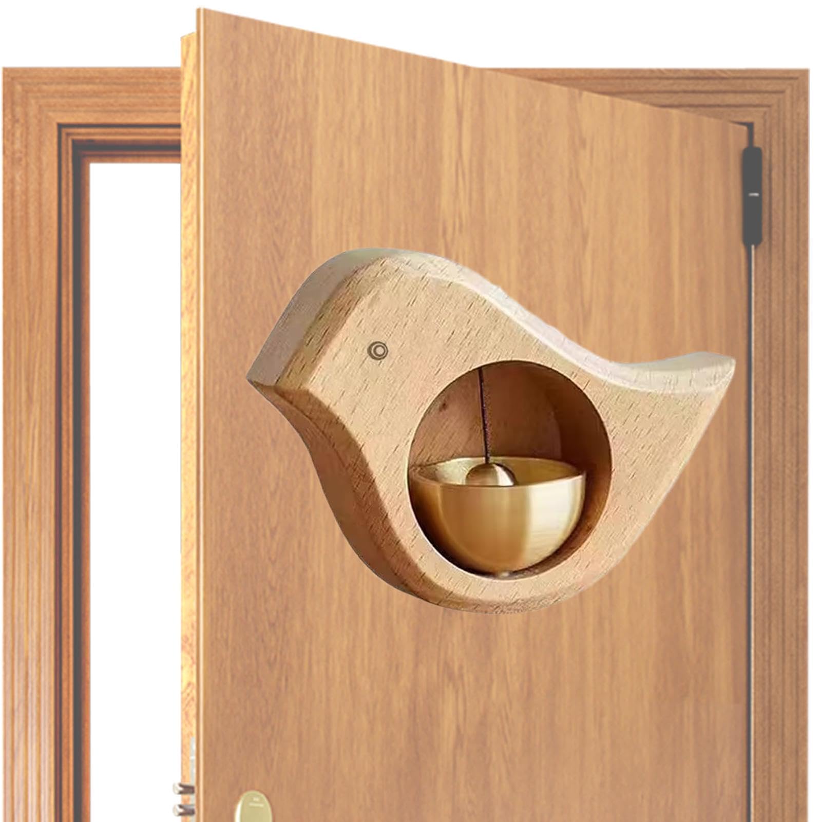 Bird-Shaped Wooden Chime Doorbell with Brass Bell