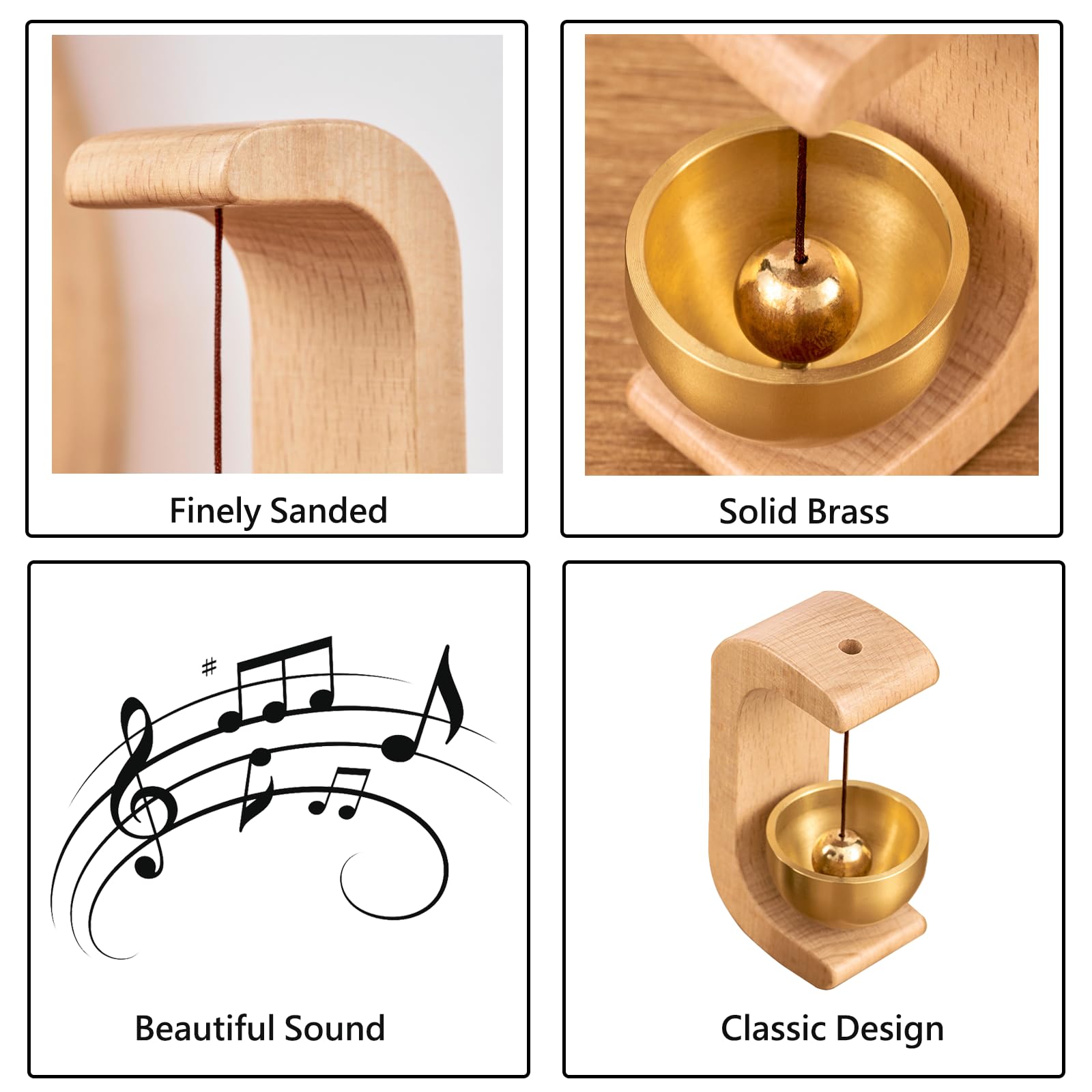 C-Shaped Wooden Chime Doorbell with Brass Bell