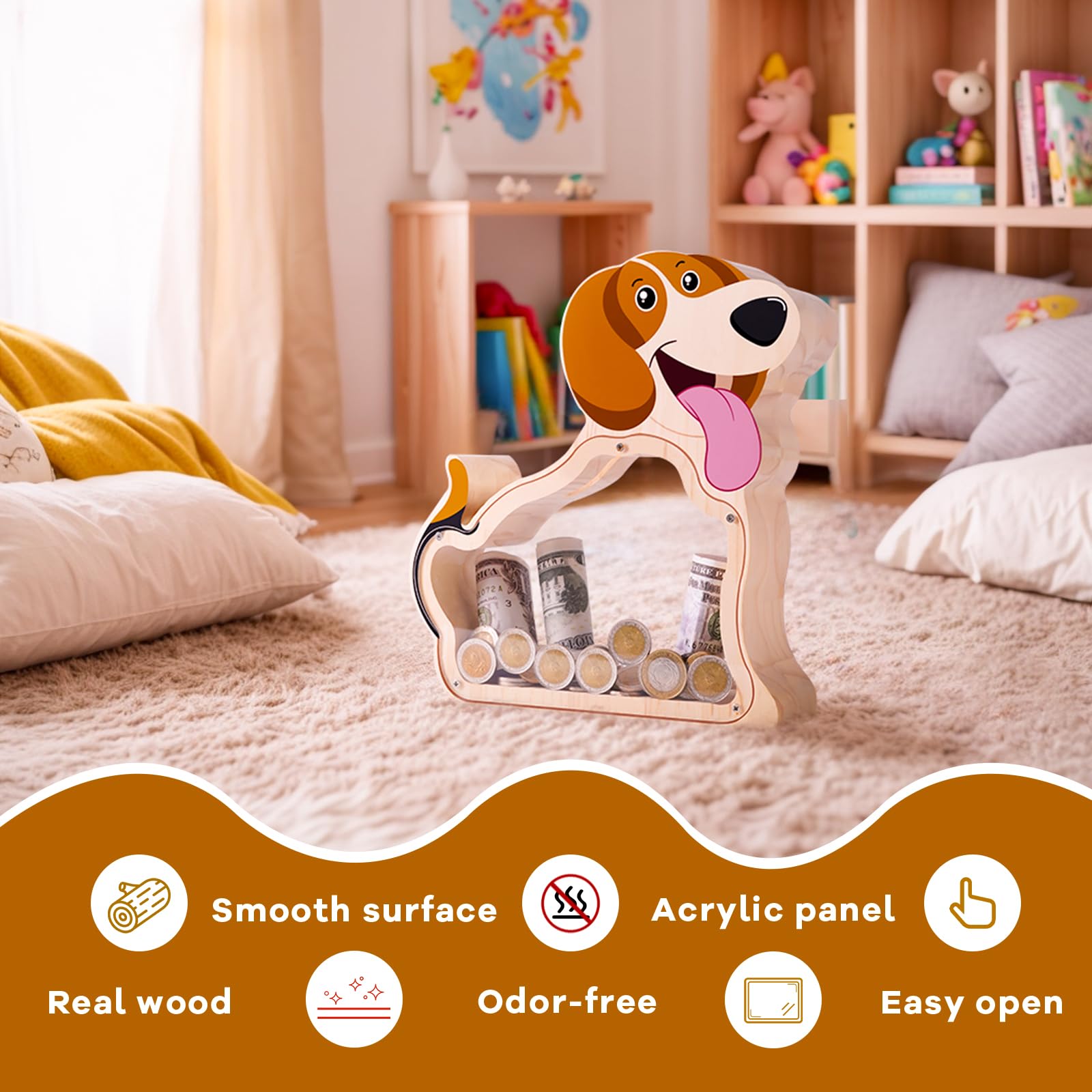Wooden Beagle Piggy Bank - Adorable & Durable Money Box for Kids
