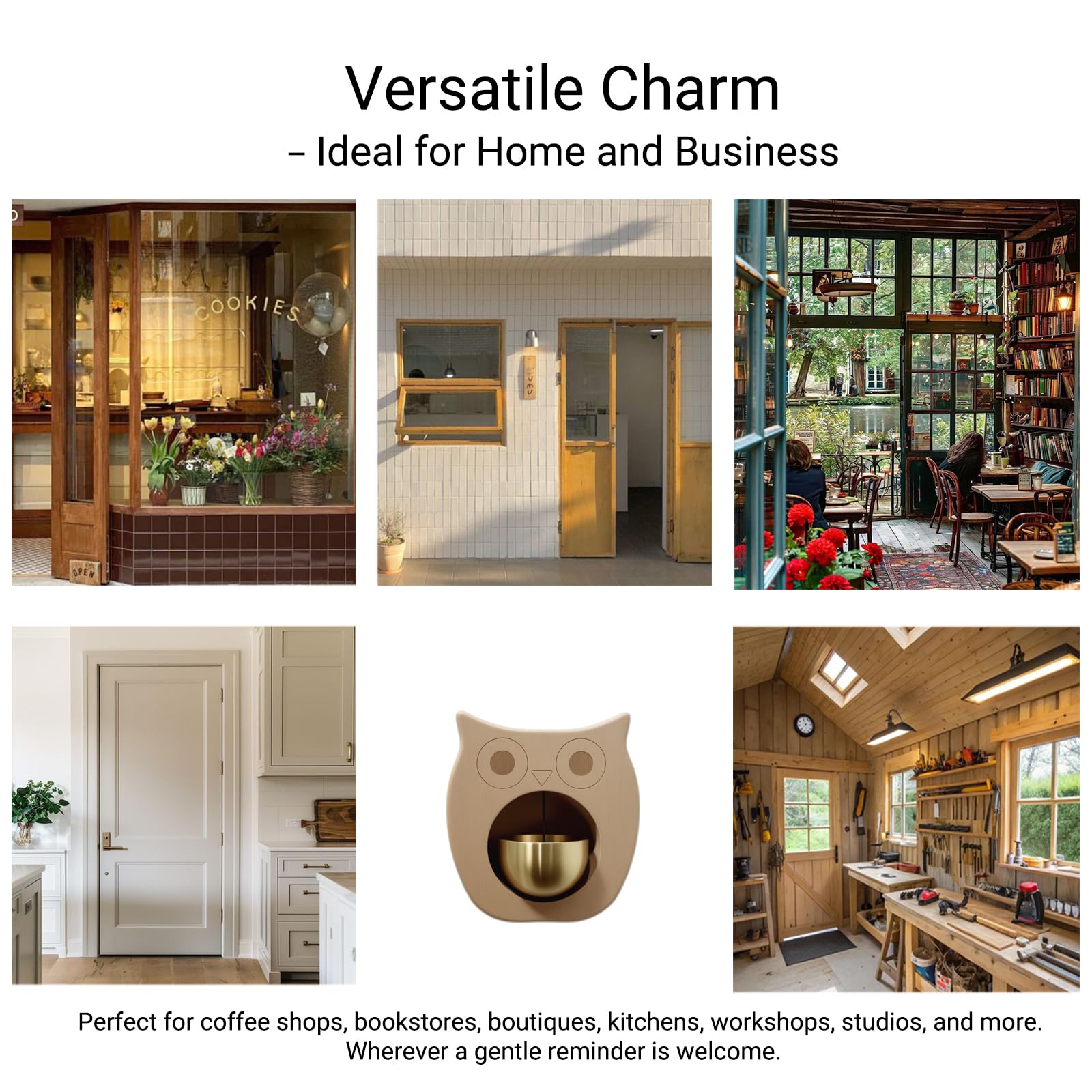 Owl-Shaped Wooden Chime Doorbell with Brass Bell