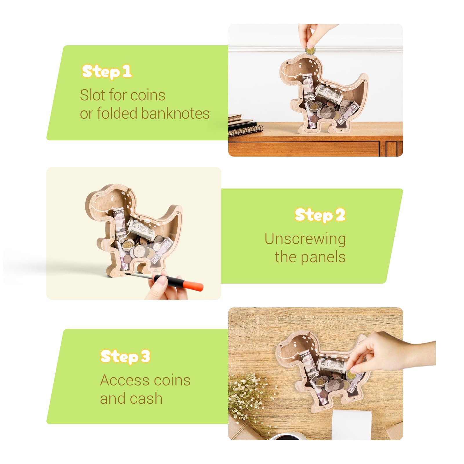 Wooden T-Rex Piggy Bank - Prehistoric Savings Fun for Dino Lovers