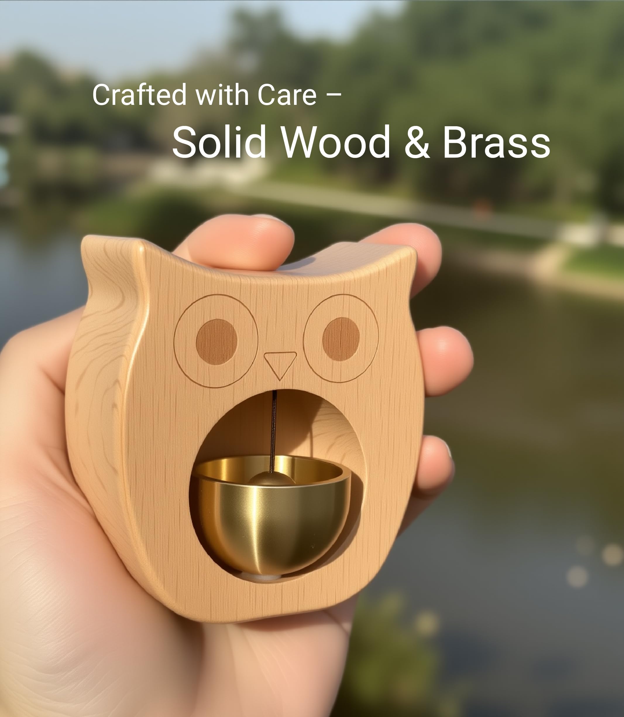 Owl-Shaped Wooden Chime Doorbell with Brass Bell