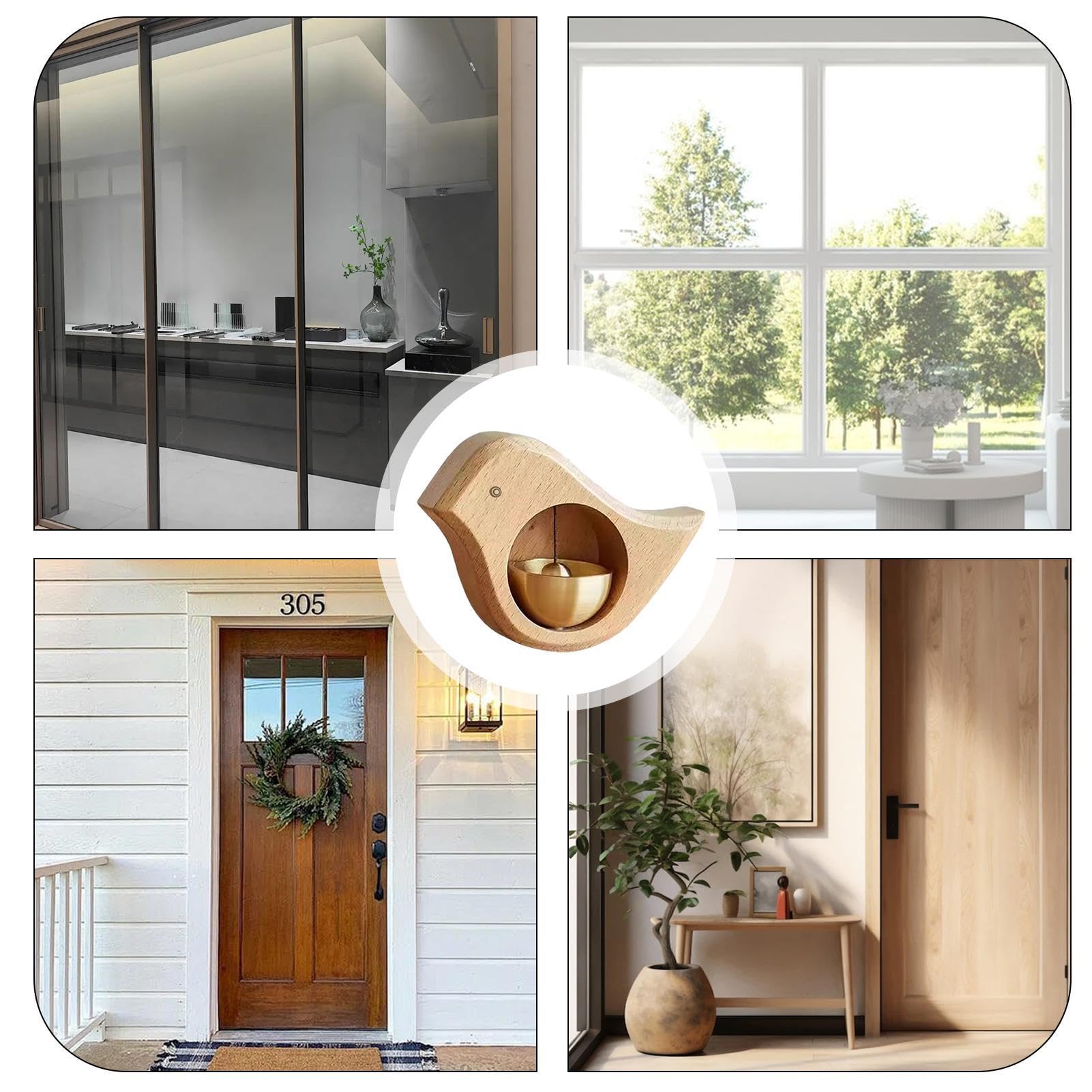 Bird-Shaped Wooden Chime Doorbell with Brass Bell