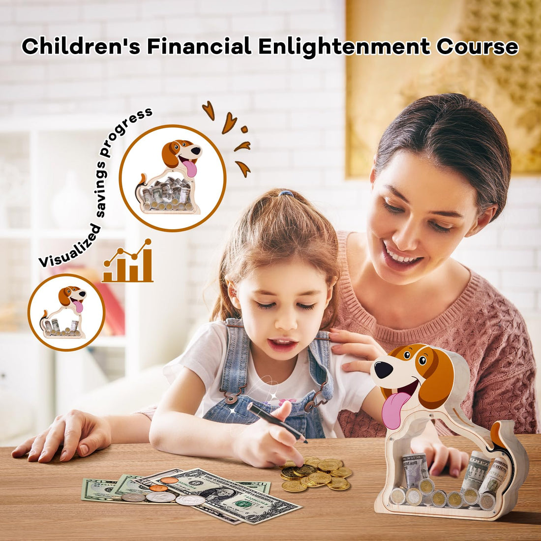 Wooden Beagle Piggy Bank - Adorable & Durable Money Box for Kids
