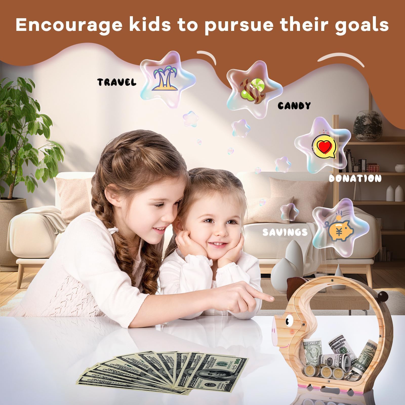 Wooden Piggy Bank - Adorable & Durable Money Box for Kids