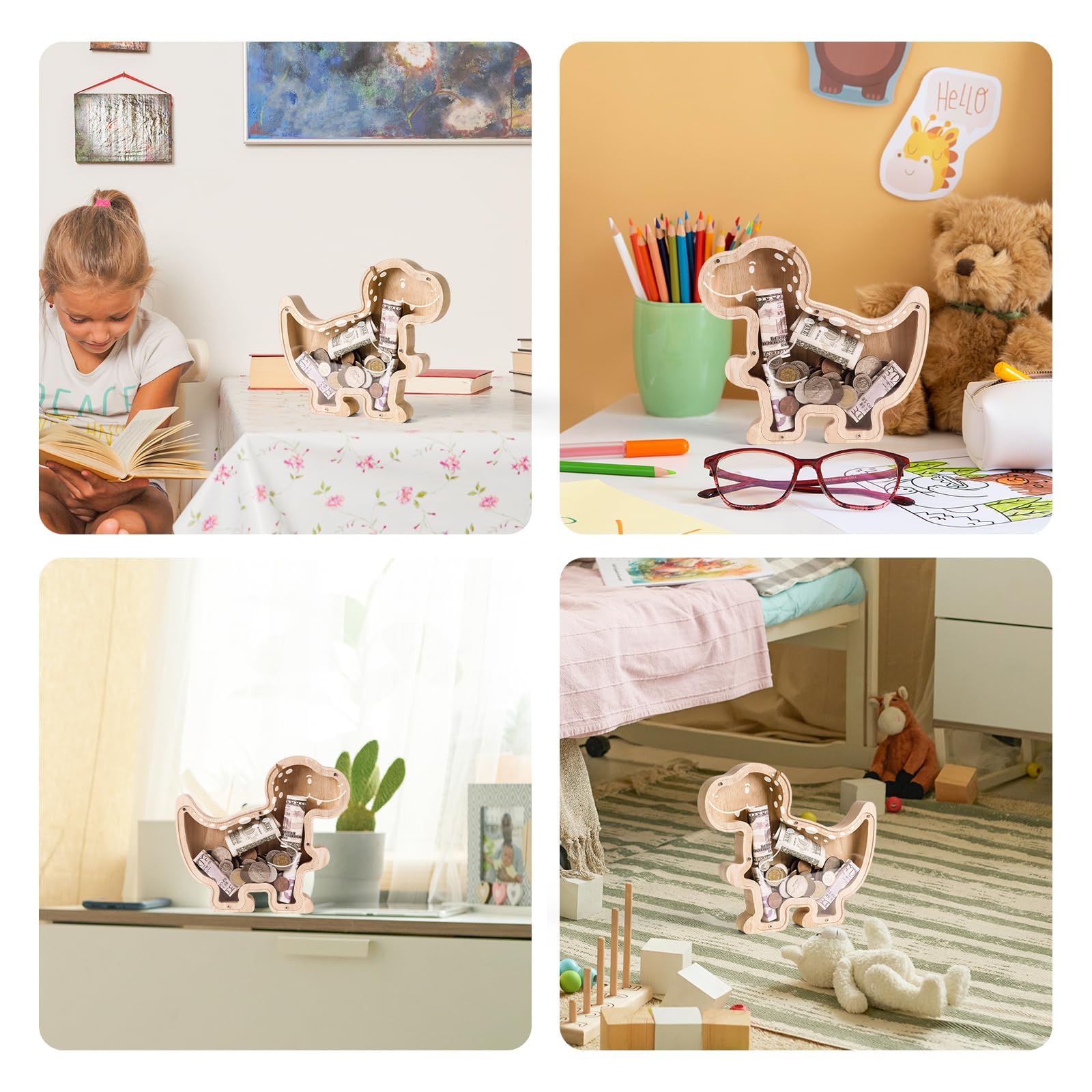 Wooden T-Rex Piggy Bank - Prehistoric Savings Fun for Dino Lovers