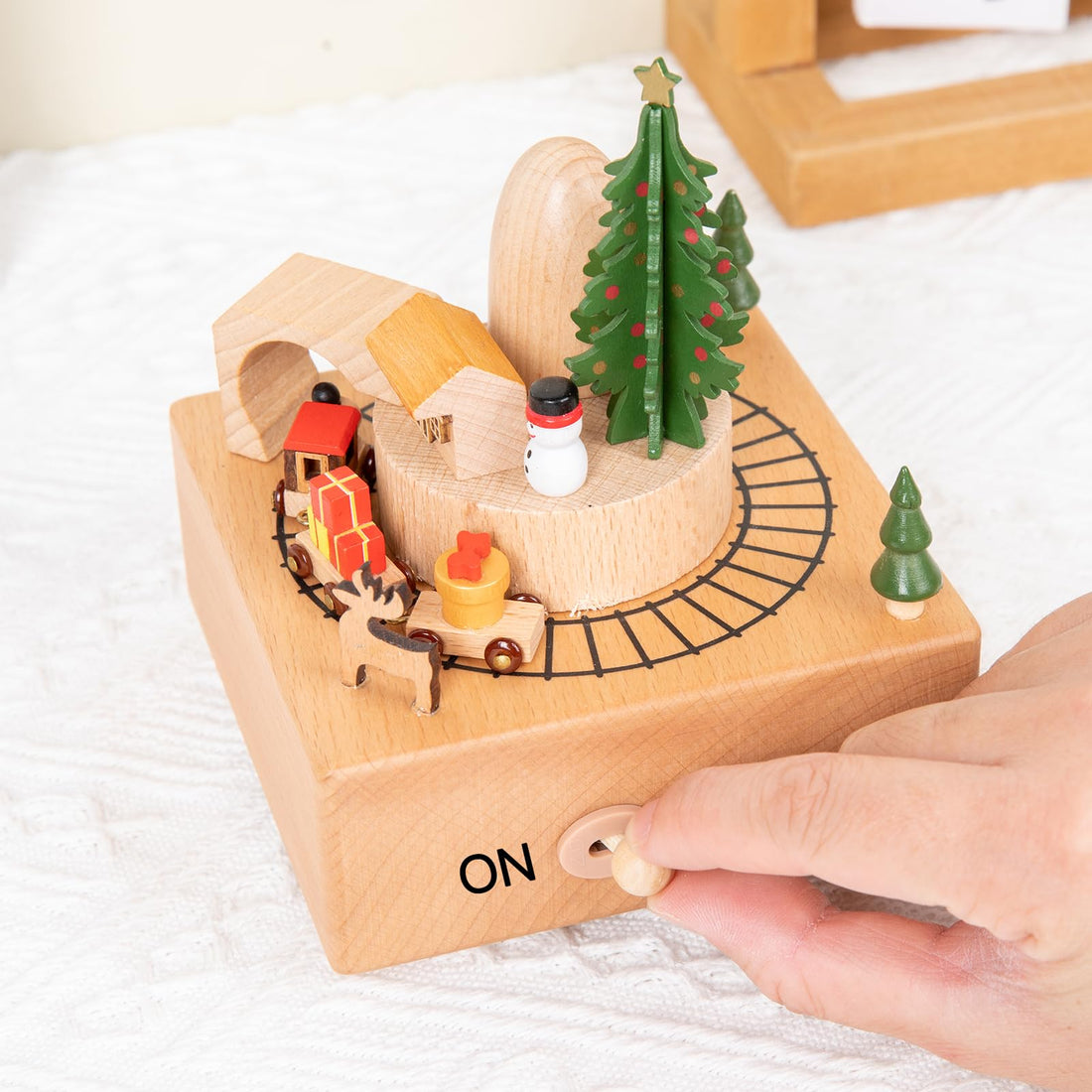 Wooden Christmas Music Box - Enchanting Rotating Train & Holiday Decor