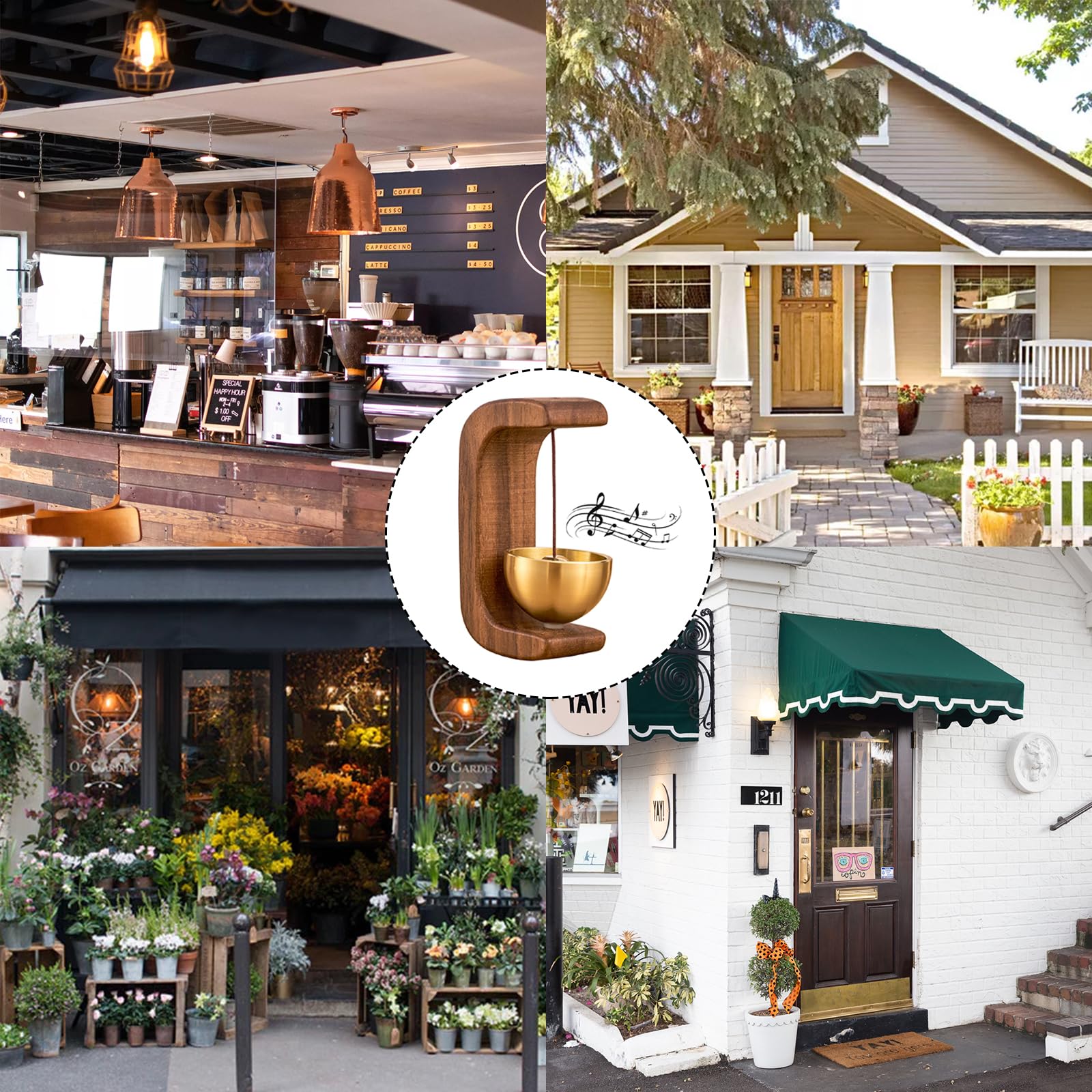 C-Shaped Wooden Chime Doorbell with Brass Bell