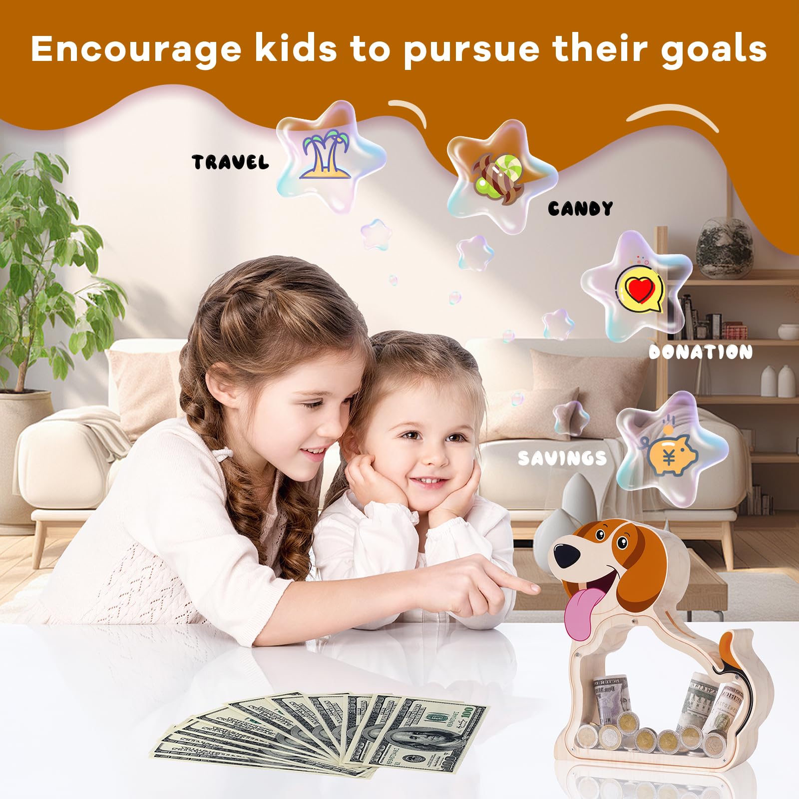 Wooden Beagle Piggy Bank - Adorable & Durable Money Box for Kids