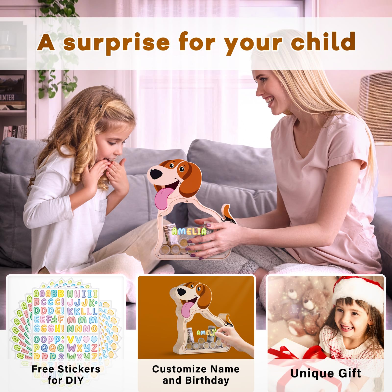 Wooden Beagle Piggy Bank - Adorable & Durable Money Box for Kids