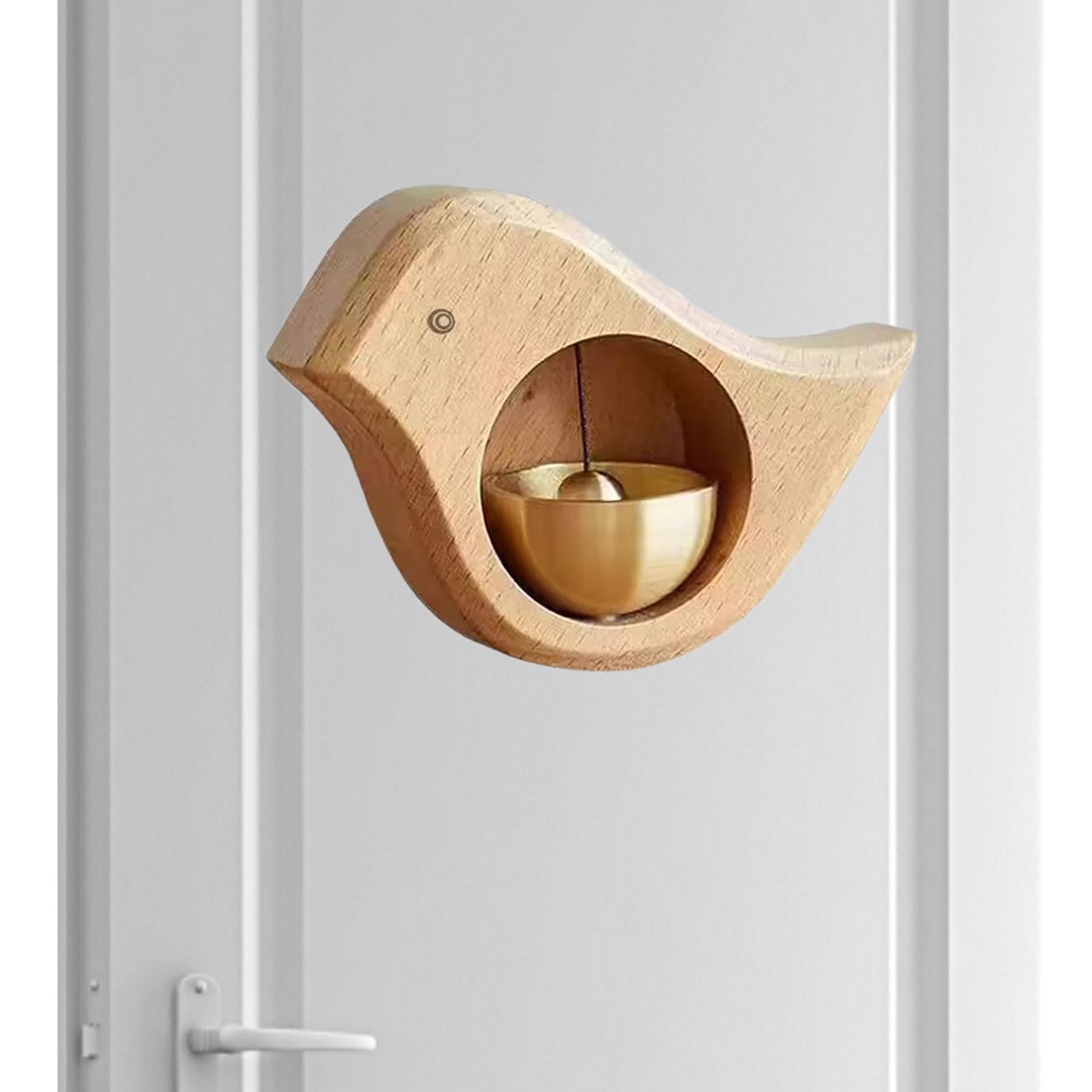 Bird-Shaped Wooden Chime Doorbell with Brass Bell
