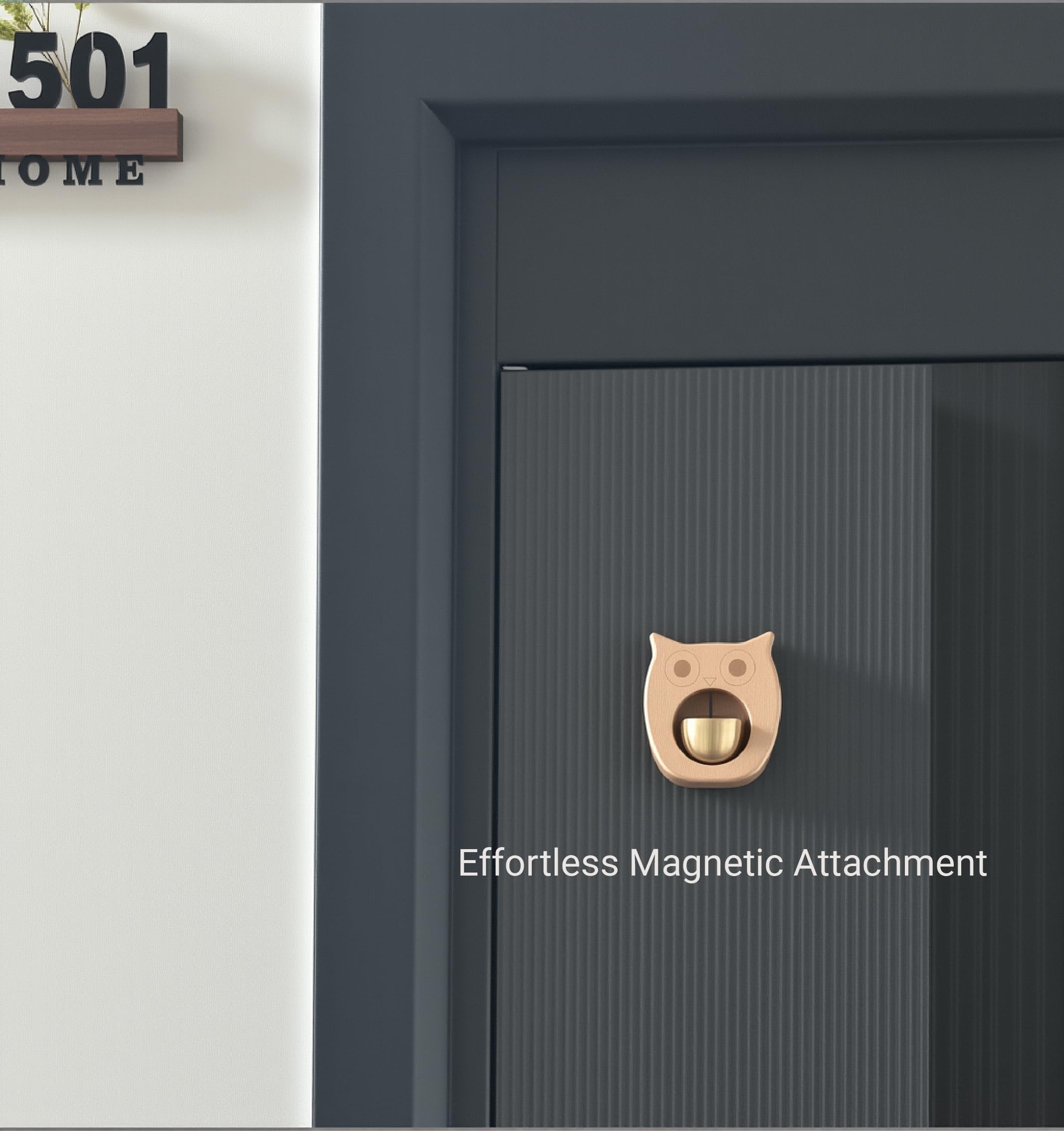 Owl-Shaped Wooden Chime Doorbell with Brass Bell