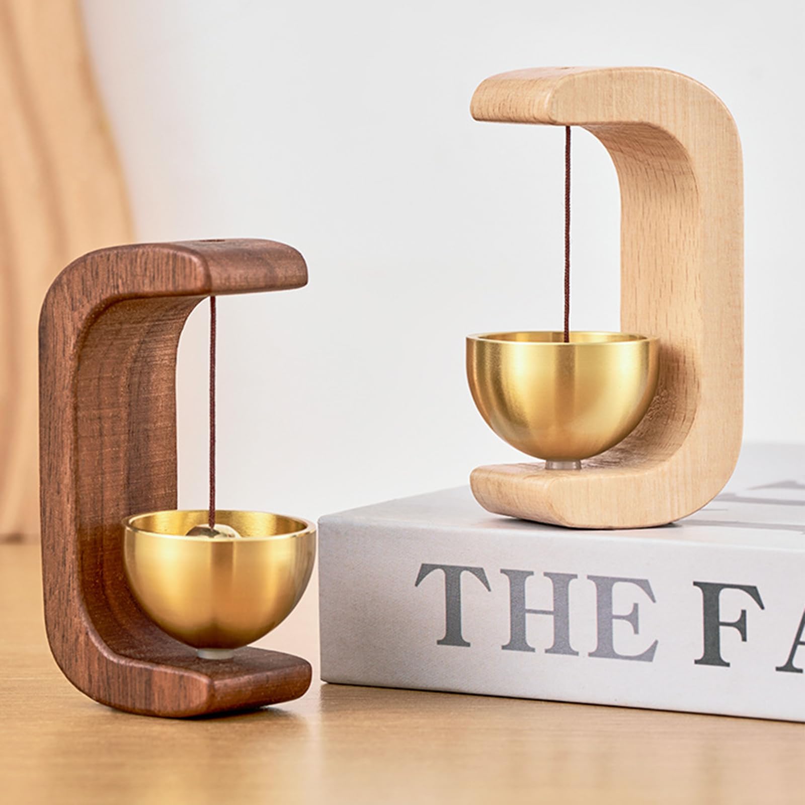 C-Shaped Wooden Chime Doorbell with Brass Bell