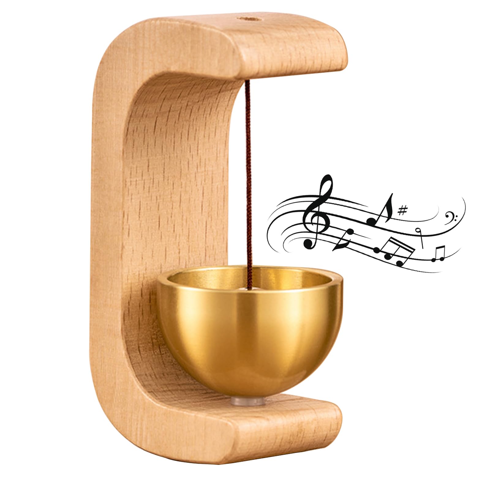 C-Shaped Wooden Chime Doorbell with Brass Bell