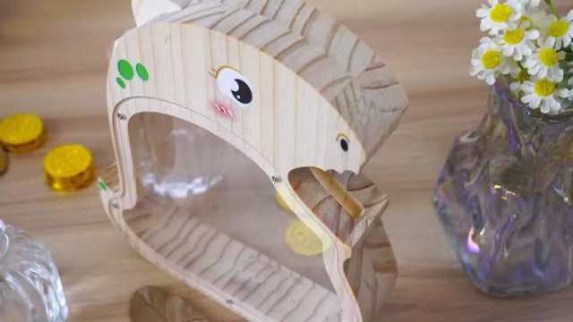 Wooden Dinosaur Piggy Bank - Prehistoric Savings Fun for Kids
